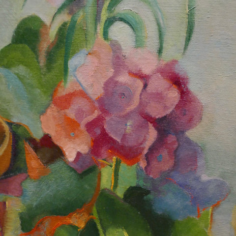 Large Colorful Mid 20th Century Oil Painting - Still Life of Greenhouse Flowers