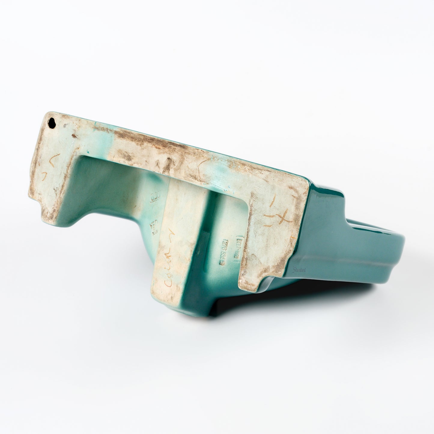 1970s Vintage American Standard Vitreous China Teal 4" Centers Sink