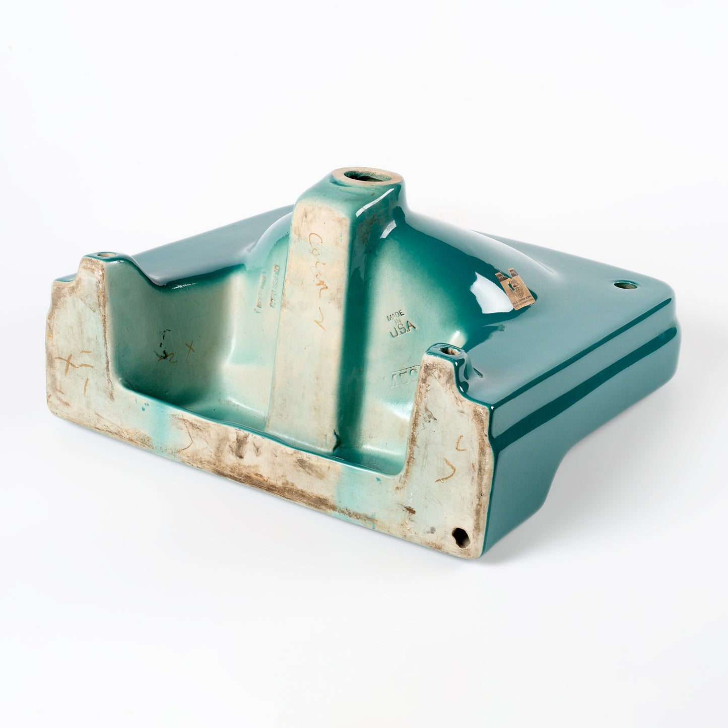 1970s Vintage American Standard Vitreous China Teal 4" Centers Sink