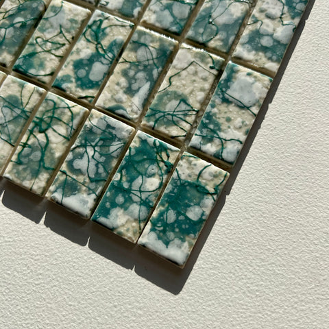 1950s Seafoam Drip Painting Splatter Style Wall Tile, 15 Sq Ft Lot - 16 Piece Set, 45 Sq Ft Available