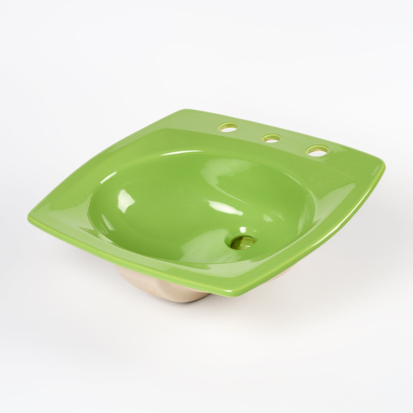 1970s Vintage Kohler Vitreous China Fresh Green 8" Centers Rondelle Sink