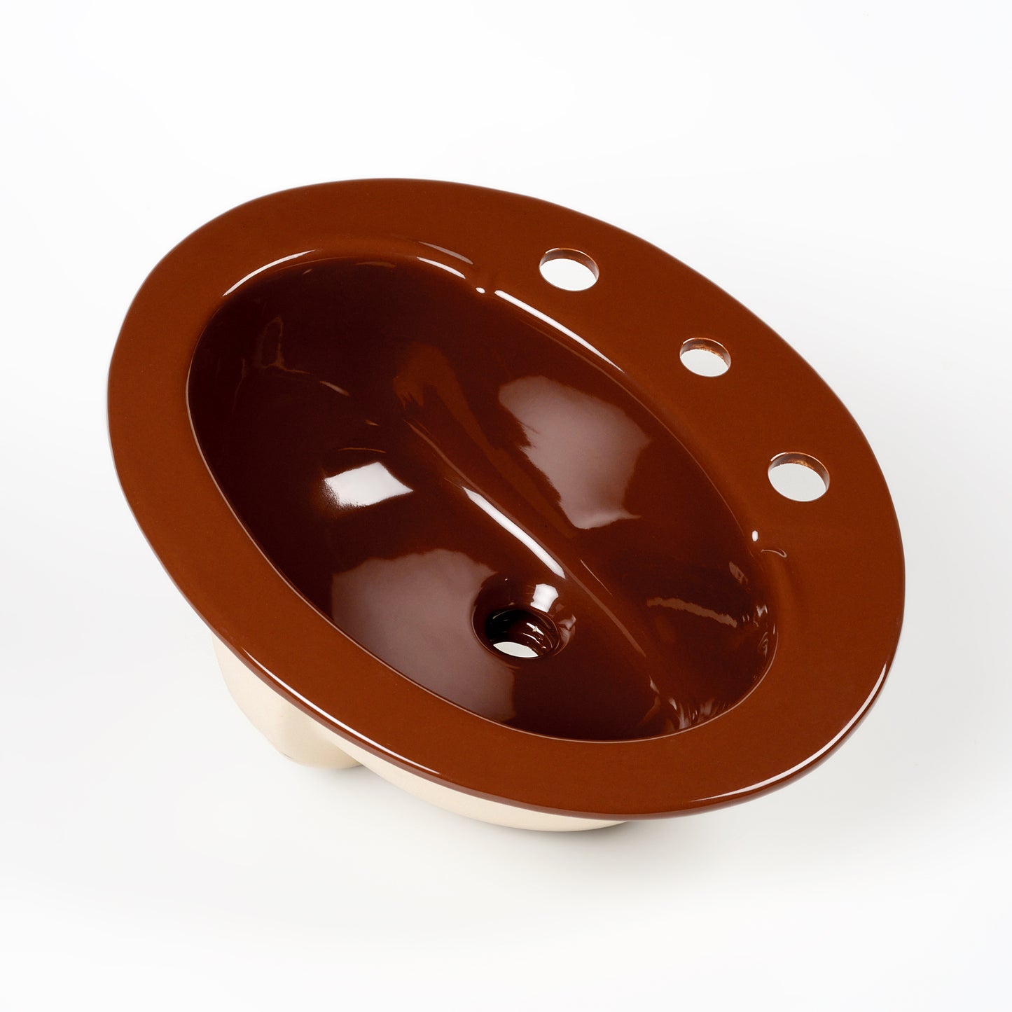 1970s Vintage Kohler Vitreous China Swiss Chocolate 8" Centers Pennington Sink