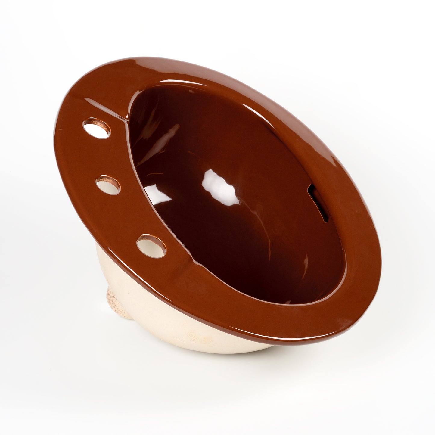 1970s Vintage Kohler Vitreous China Swiss Chocolate 8" Centers Pennington Sink