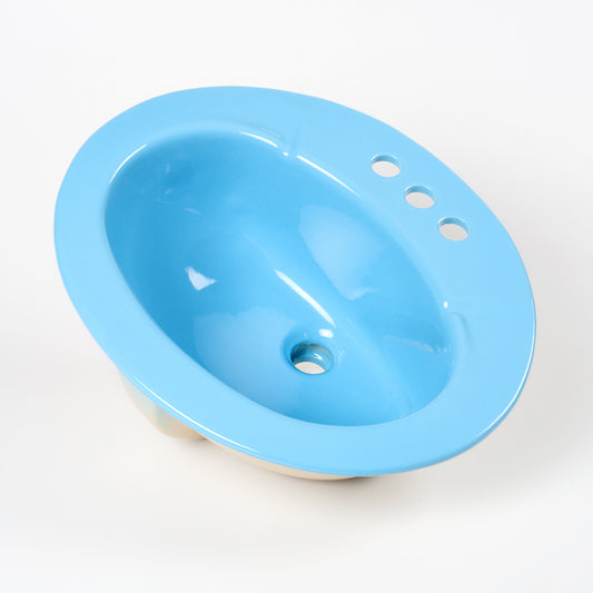 1970s Vintage Kohler Vitreous China New Orleans Blue 4" Centers Pennington Sink