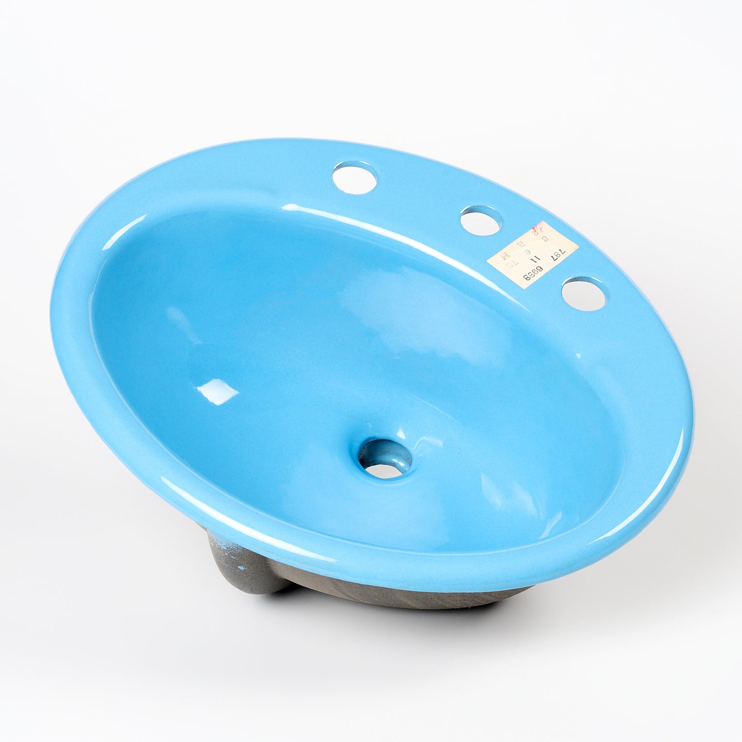 1970s Vintage Kohler Enameled Cast Iron New Orleans Blue 8" Centers Farmington Sink