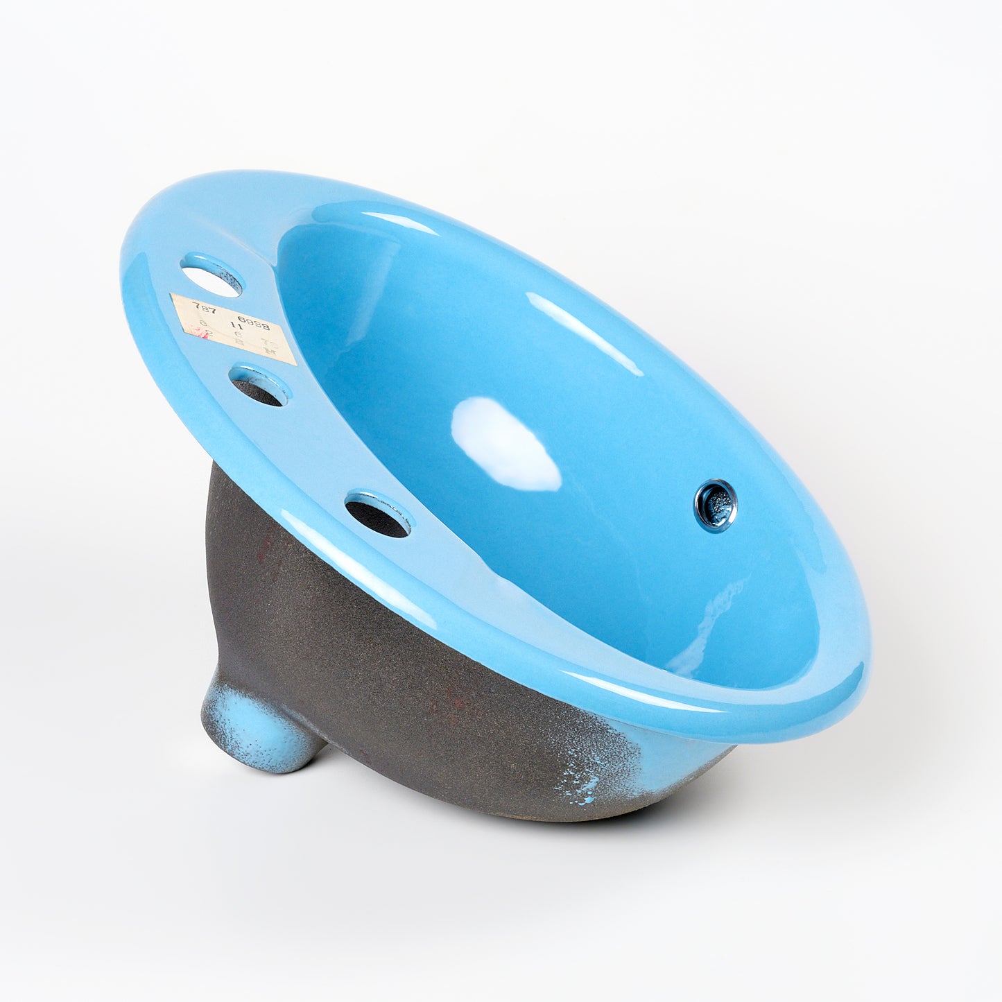 1970s Vintage Kohler Enameled Cast Iron New Orleans Blue 8" Centers Farmington Sink