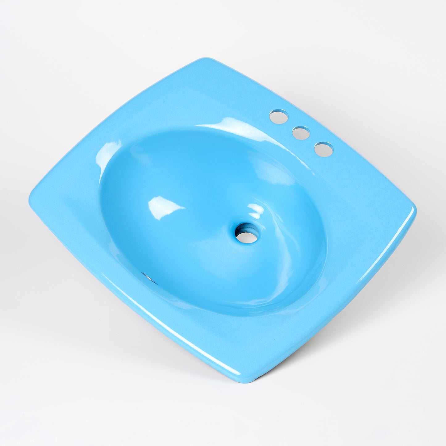 1970s Vintage Kohler Enameled Cast Iron New Orleans Blue 4" Centers Castelle Sink