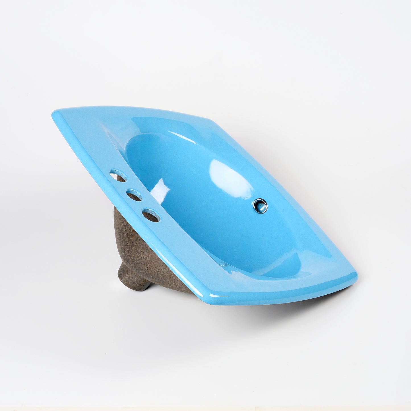 1970s Vintage Kohler Enameled Cast Iron New Orleans Blue 4" Centers Castelle Sink