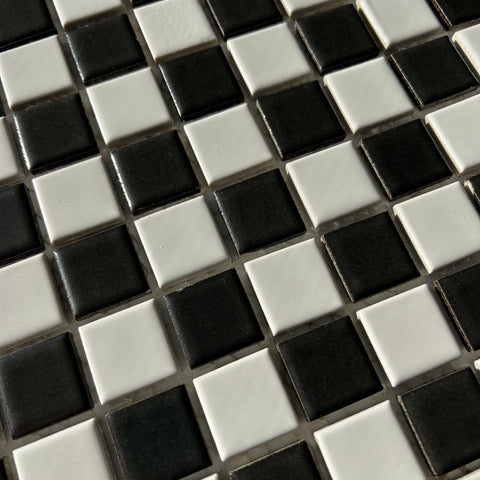 Vintage Black & White Checkerboard 1970s Mosaic Floor/ Wall Tile, 18 Sq Ft Lot - 22 Piece Set