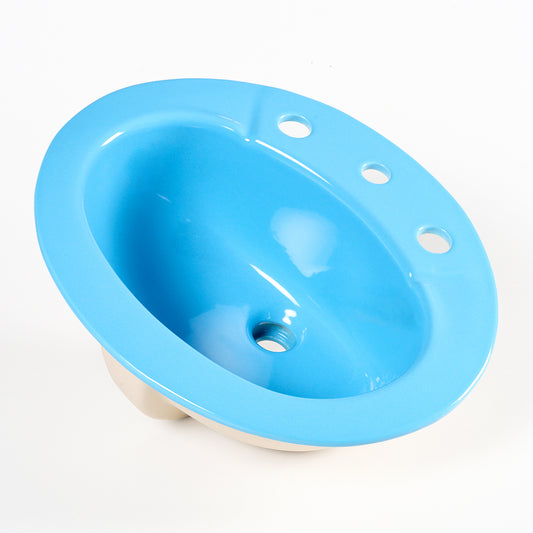 1970s Vintage Kohler Vitreous China New Orleans Blue 8" Centers Pennington Sink