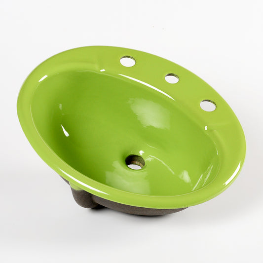 1970s Vintage Kohler Enameled Cast Iron Fresh Green 8" Centers Farmington Sink