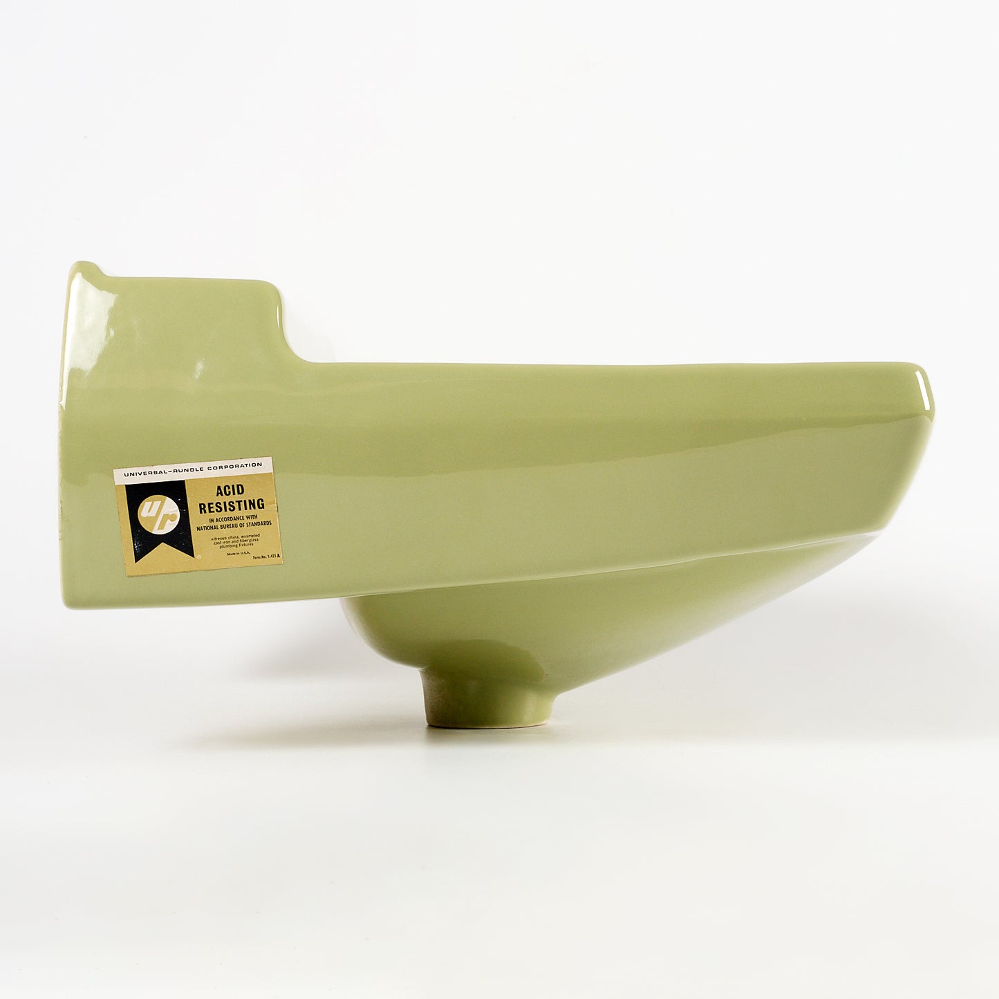 1970s Vintage U/R Vitreous China Avocado Green 4" Centers Sink