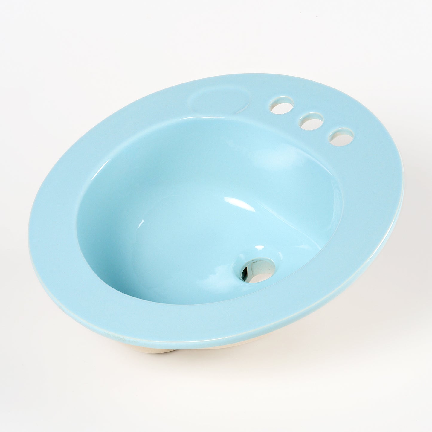 1970s Vintage U/R Vitreous China Rundo Blue 4" Centers Sink