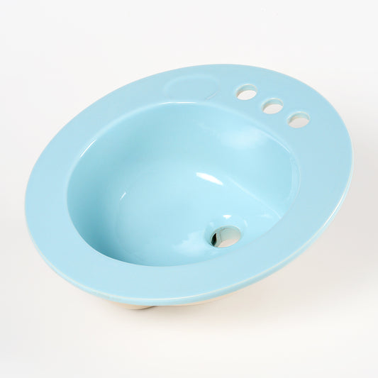 1970s Vintage U/R Vitreous China Rundo Blue 4" Centers Sink