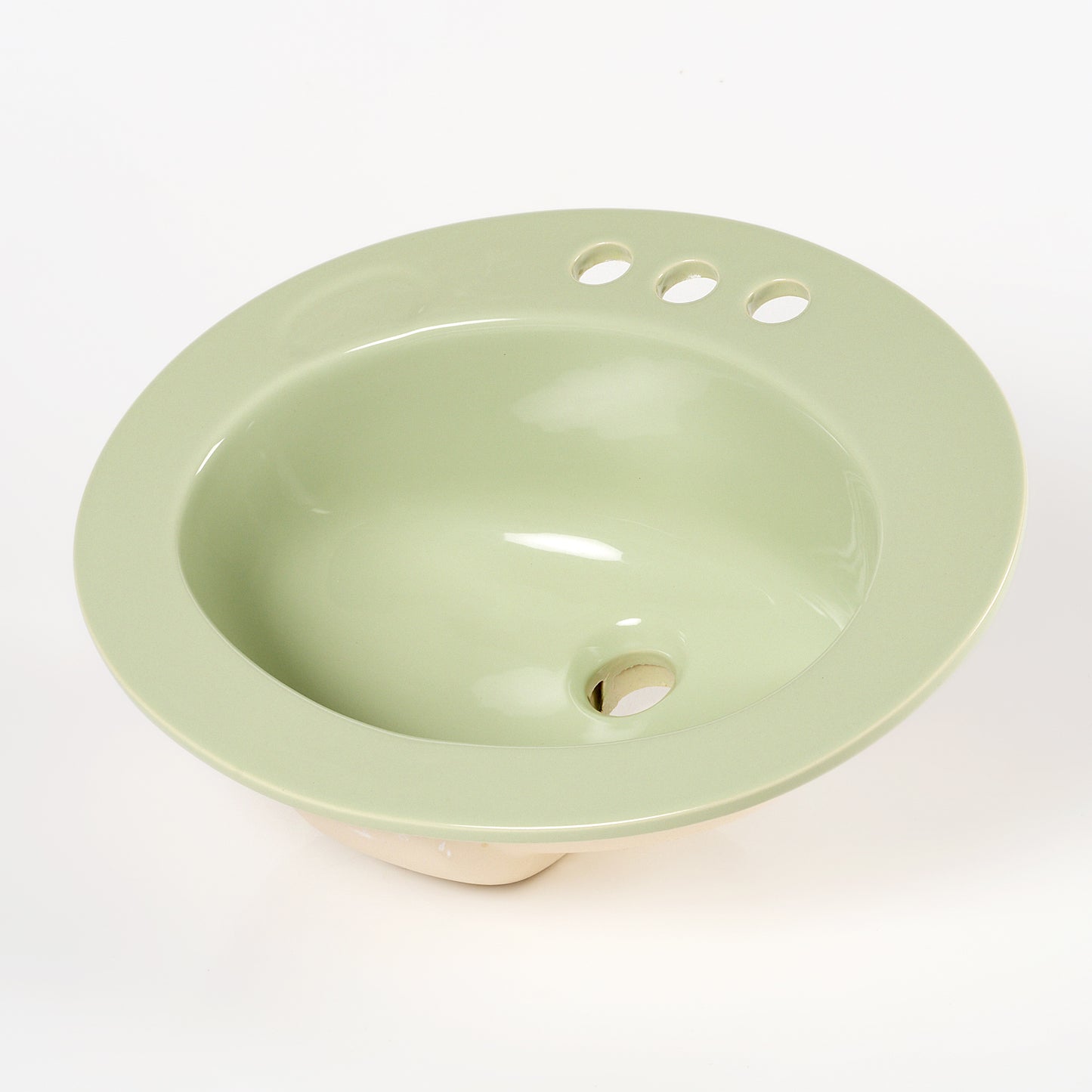1970s Vintage U/R Vitreous China Oval Rundo Green 4" Centers Sink
