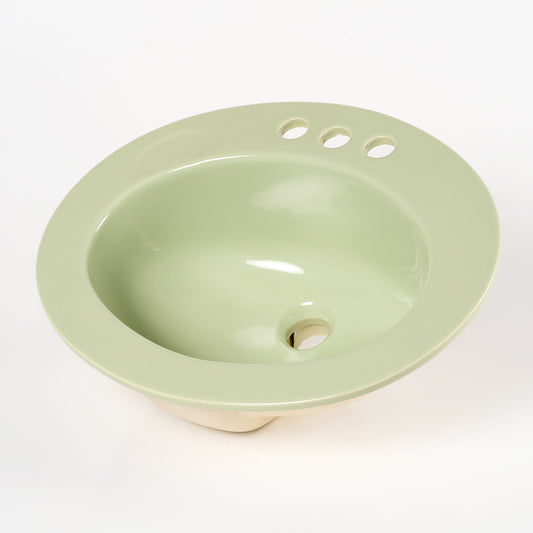 1970s Vintage U/R Vitreous China Oval Rundo Green 4" Centers Sink