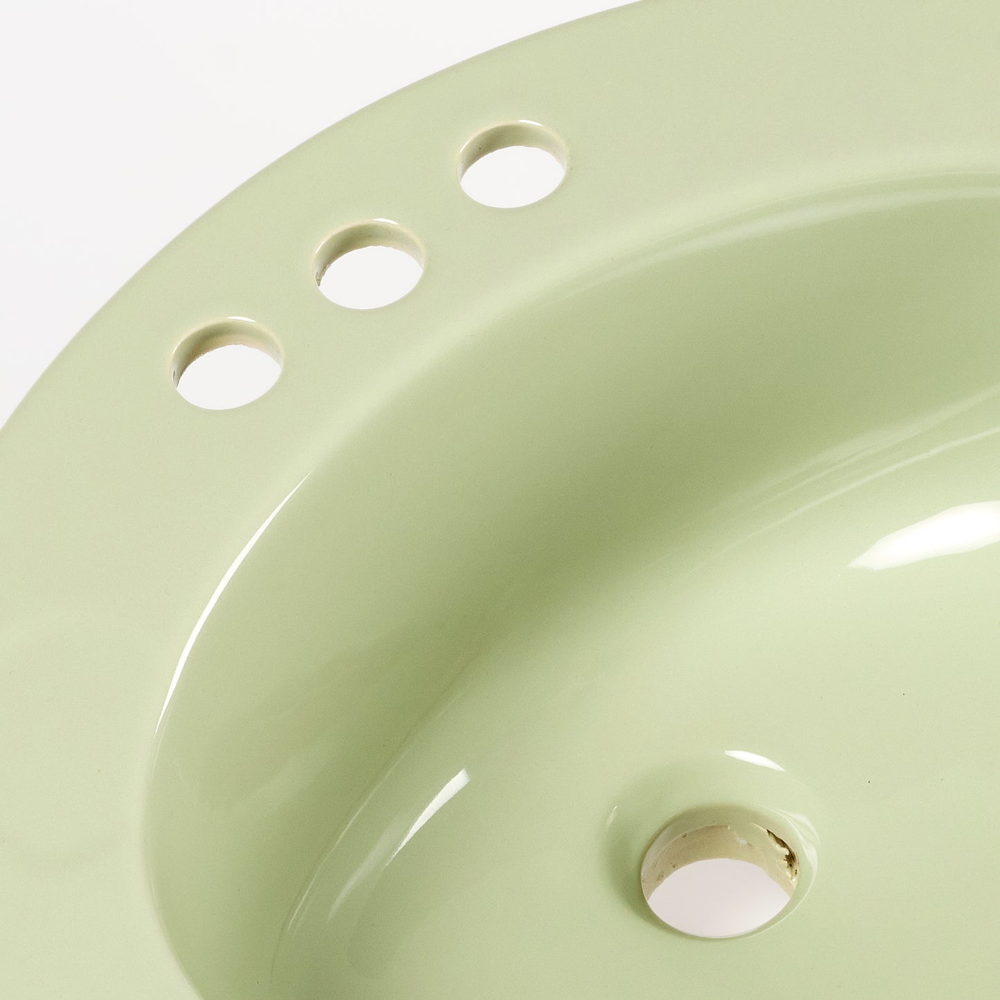 1970s Vintage U/R Vitreous China Oval Rundo Green 4" Centers Sink