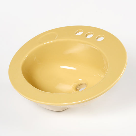1970s Vintage U/R Vitreous China Oval Rundo Gold 4" Centers Sink
