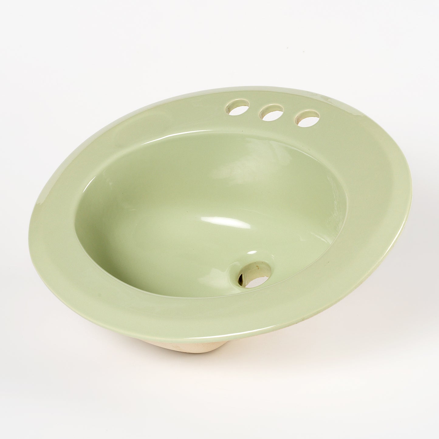 1970s Vintage U/R Vitreous China Oval Green 4" Centers Sink