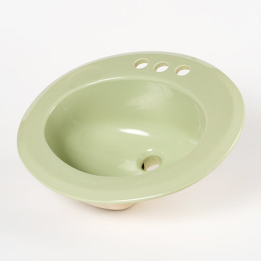 1970s Vintage U/R Vitreous China Oval Green 4" Centers Sink