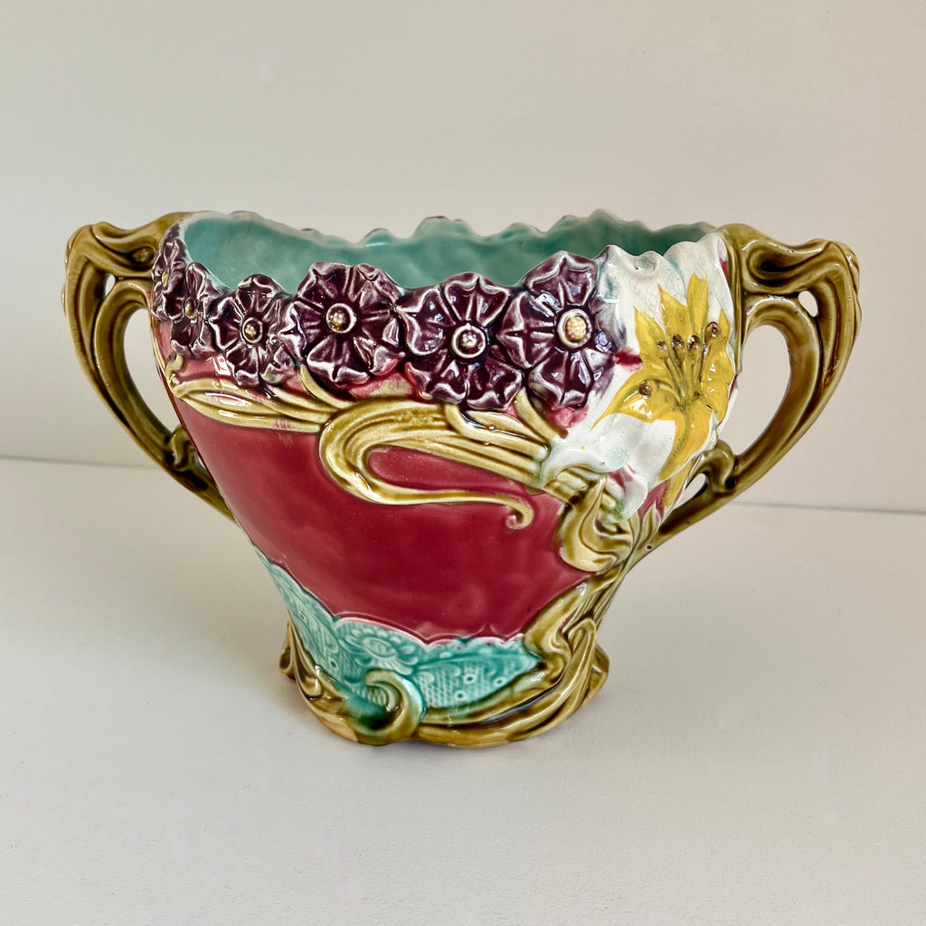 Colorful Frie Onnaing French Majolica Jardinière Planter C. 1900