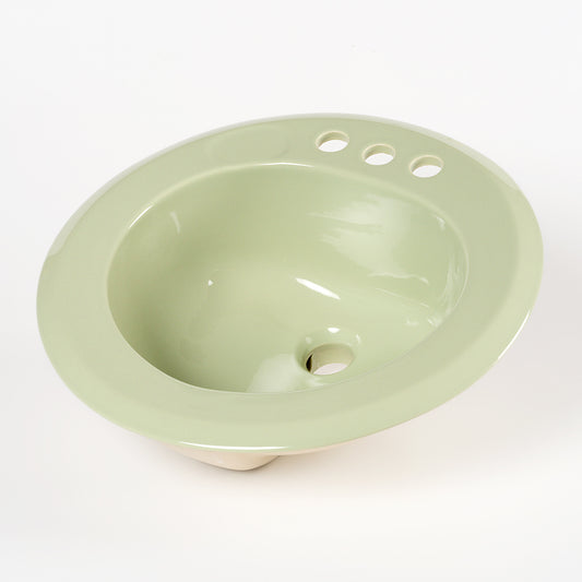 1970s Vintage U/R Vitreous China Round Green 4" Centers Sink