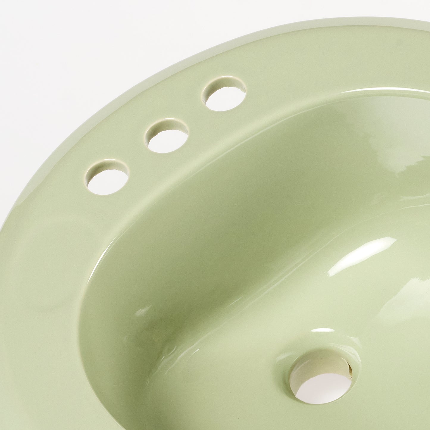 1970s Vintage U/R Vitreous China Round Green 4" Centers Sink