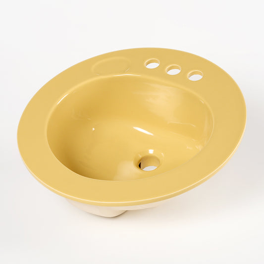 1970s Vintage U/R Vitreous China Rundo Gold 4" Centers Sink