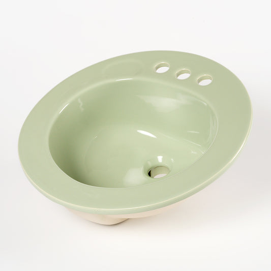 1970s Vintage U/R Vitreous China Rundo Green 4" Centers Sink