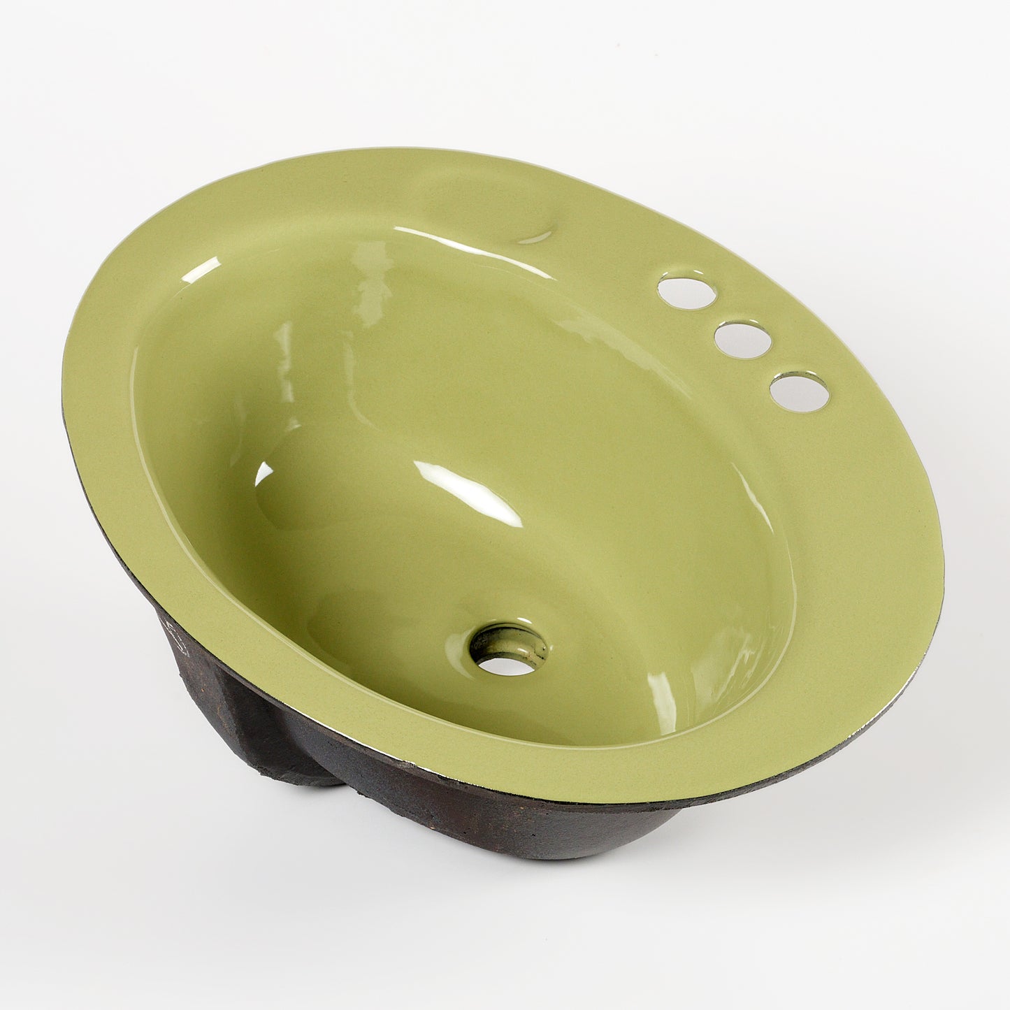 1970s Vintage U/R Enameled Cast Iron Avocado 4" Centers Orion Sink