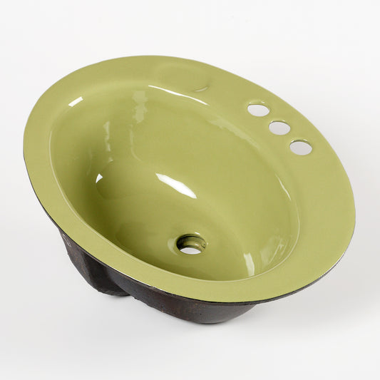 1970s Vintage U/R Enameled Cast Iron Avocado 4" Centers Orion Sink
