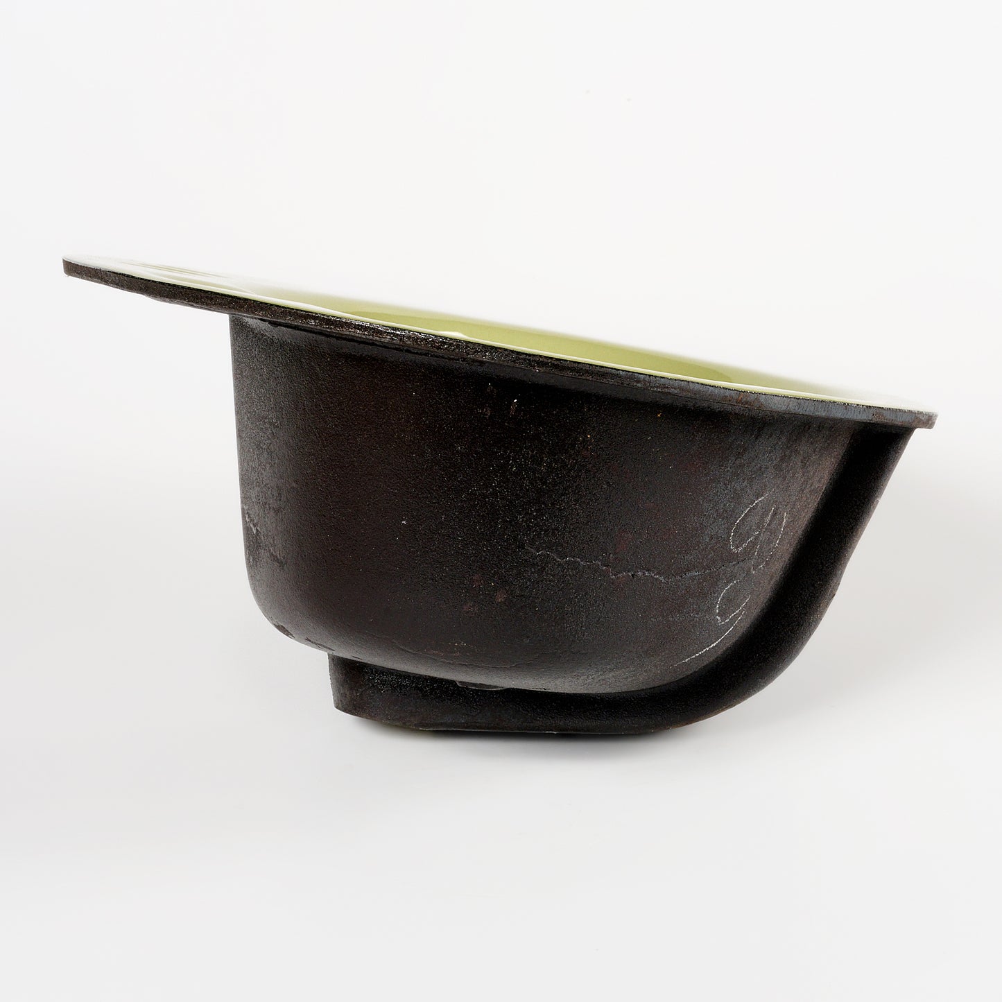 1970s Vintage U/R Enameled Cast Iron Avocado 4" Centers Orion Sink
