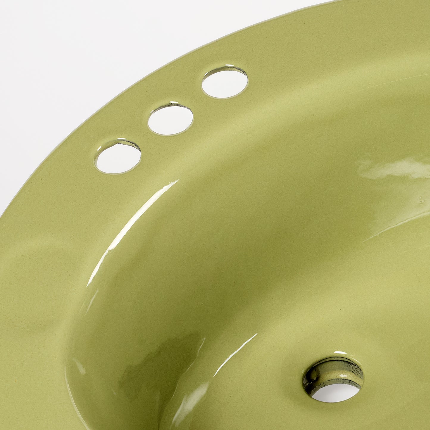 1970s Vintage U/R Enameled Cast Iron Avocado 4" Centers Orion Sink