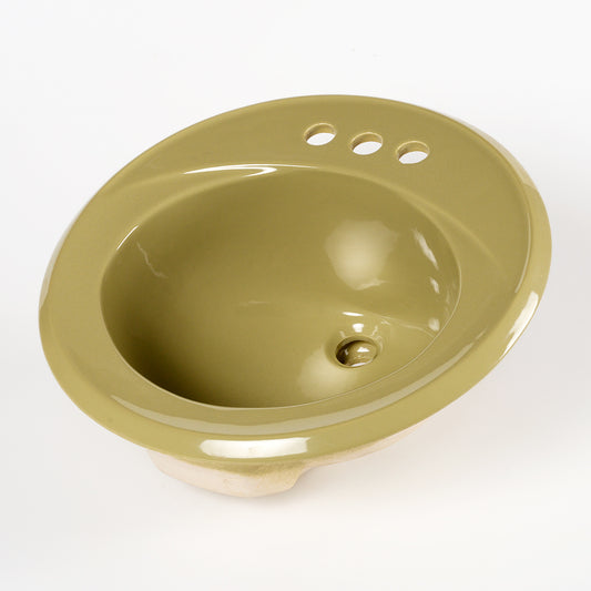 1960s Vintage Crane Vitreous China Round Avocado 4" Centers Sink