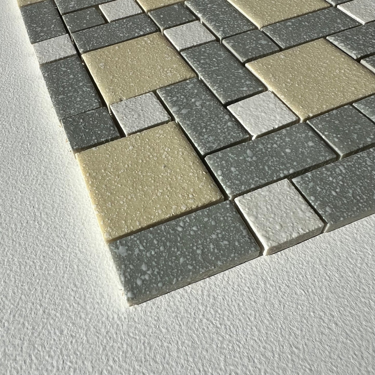 1960s Grey & Yellow Japanese Mosaic Floor Tile 23 Sq Ft Lot - 23 Piece Set