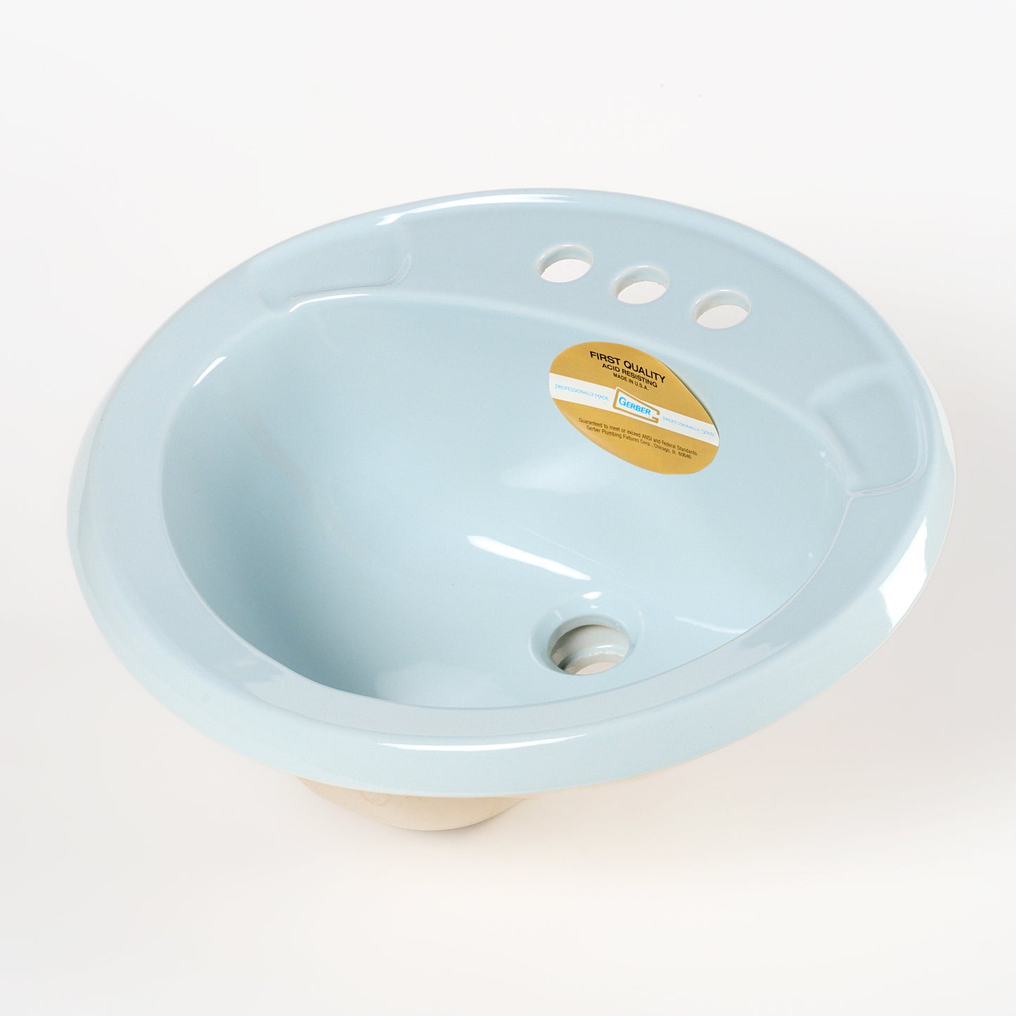 1980s Vintage Gerber Vitreous China Oval #14 Blue 4" Centers Sink