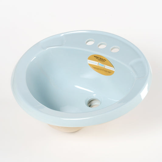 1980s Vintage Gerber Vitreous China Oval #14 Blue 4" Centers Sink