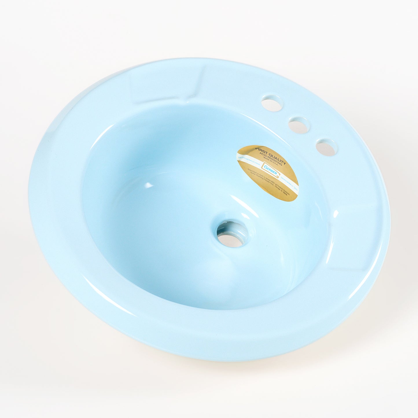 1990s Vintage Gerber Vitreous China Round #29 Blue 4" Centers Sink