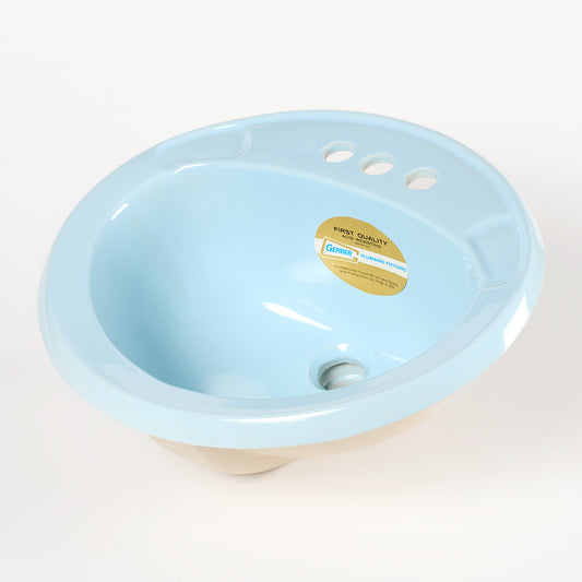 1980s Vintage Gerber Vitreous China Oval  #29 Blue 4" Centers Sink