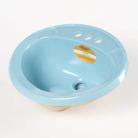 1980s Vintage Gerber Vitreous China Oval #12 Blue 4" Centers Sink