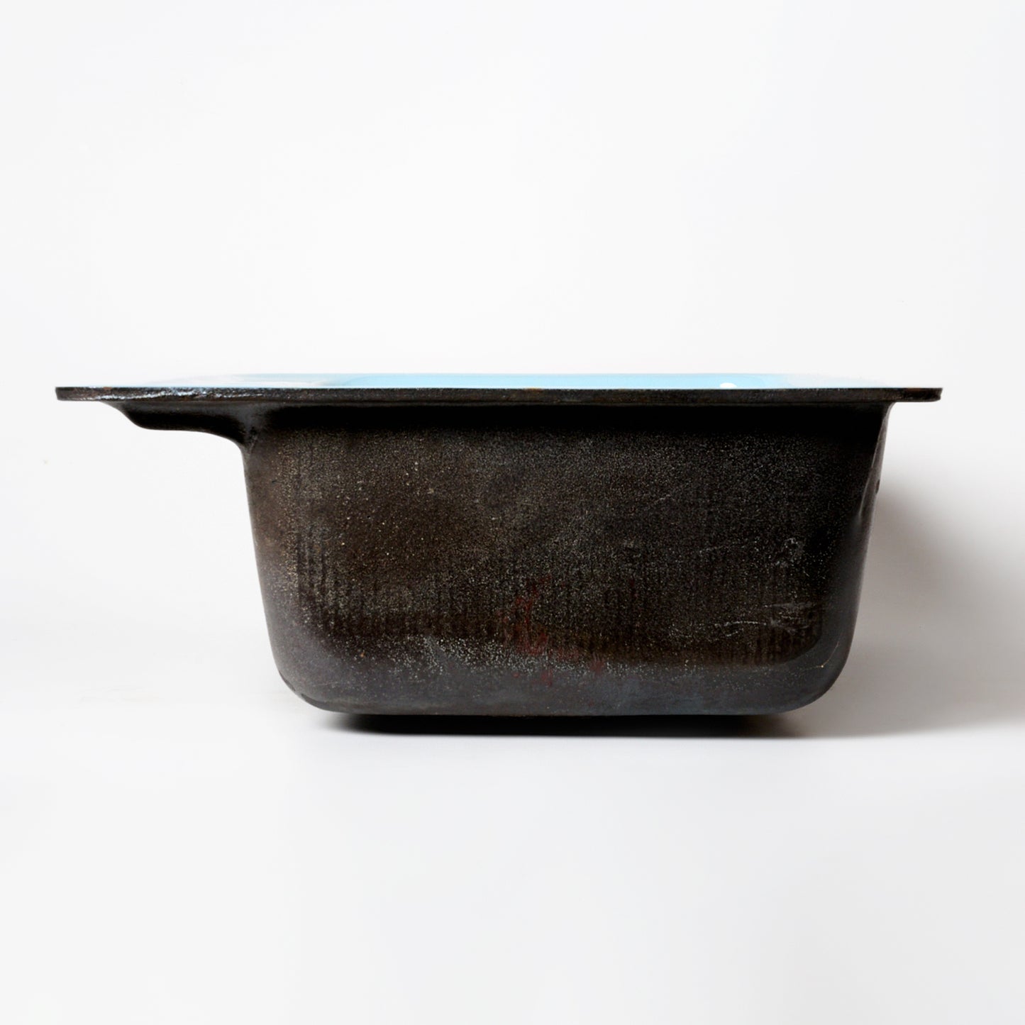 1960s Vintage U/R Enameled Cast Iron Blue 8" Centers Layton Ledge Sink