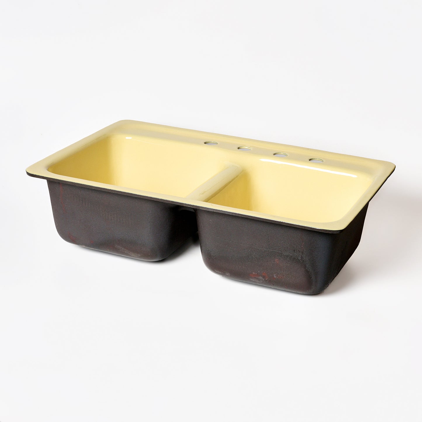 1960s Vintage U/R Enameled Cast Iron Yellow 8" Centers Layton Ledge Sink