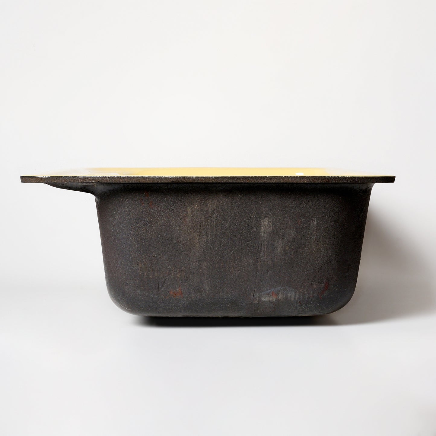 1960s Vintage U/R Enameled Cast Iron Yellow 8" Centers Layton Ledge Sink