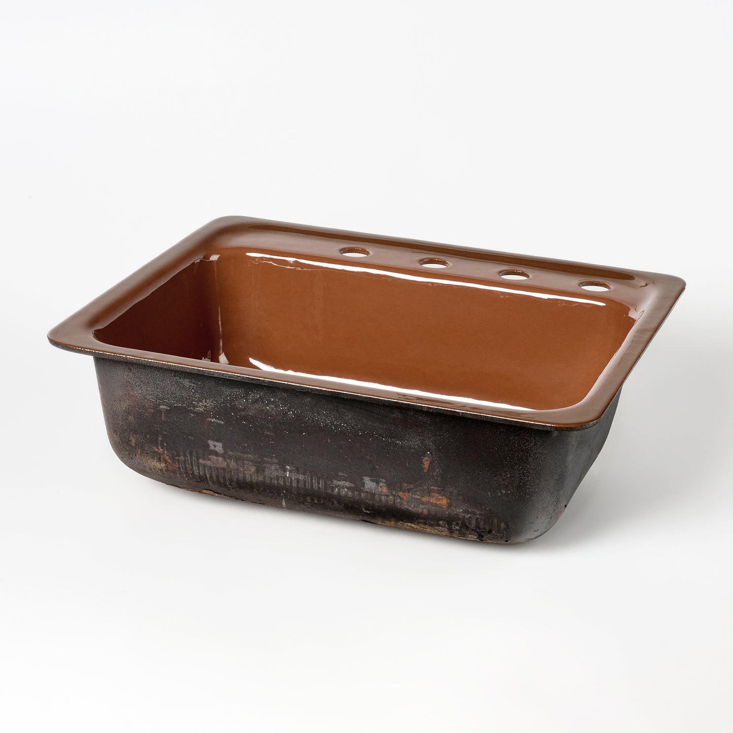 1960s Vintage U/R Enameled Cast Iron Burnished Coppertone 8" Centers Park Ledge Sink