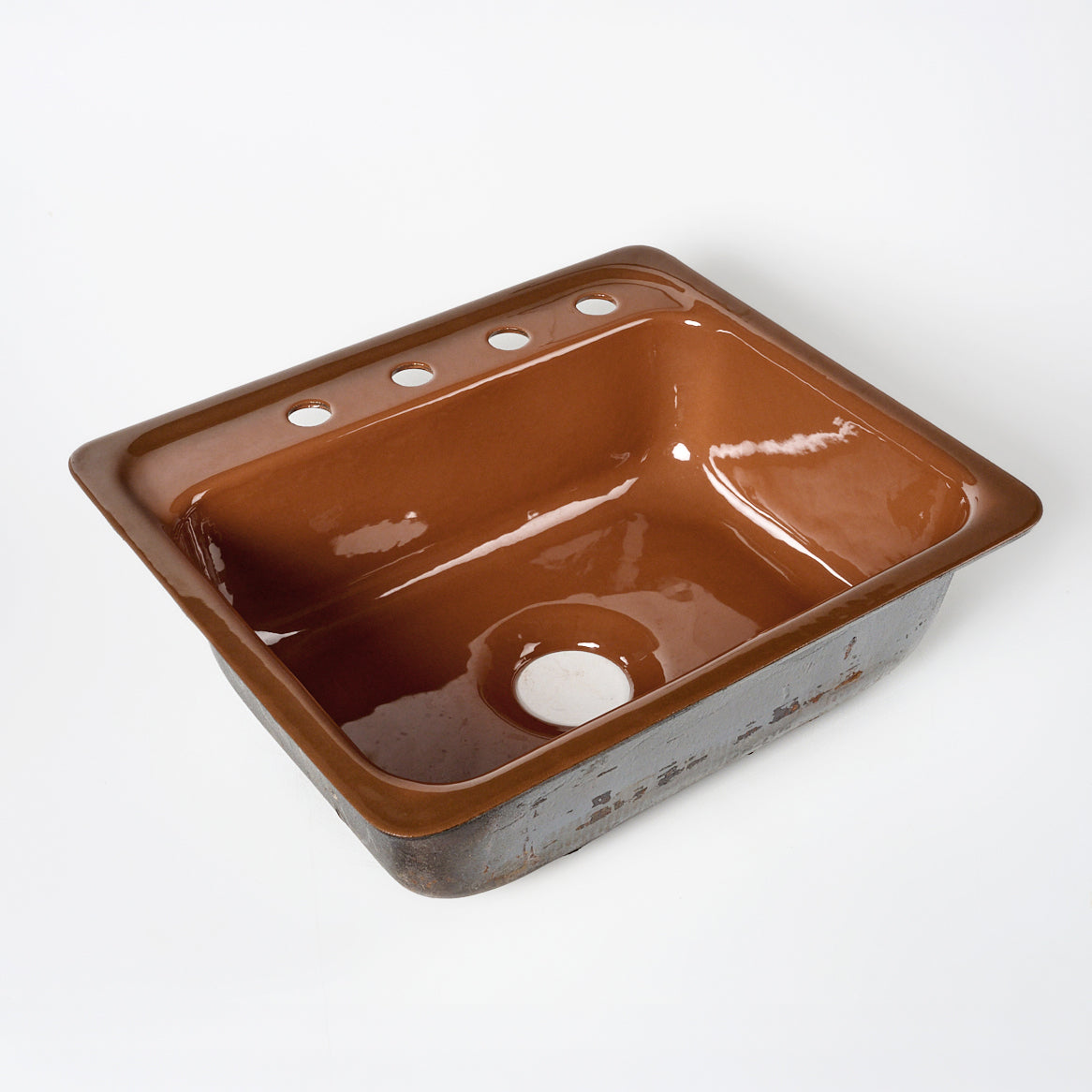 1960s Vintage U/R Enameled Cast Iron Burnished Coppertone 8" Centers Park Ledge Sink