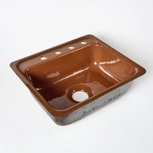 1960s Vintage U/R Enameled Cast Iron Burnished Coppertone 8" Centers Park Ledge Sink