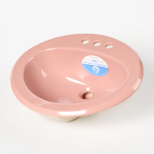 1990s Vintage Gerber Vitreous China Oval  #19 English Rose 4" Centers Sink
