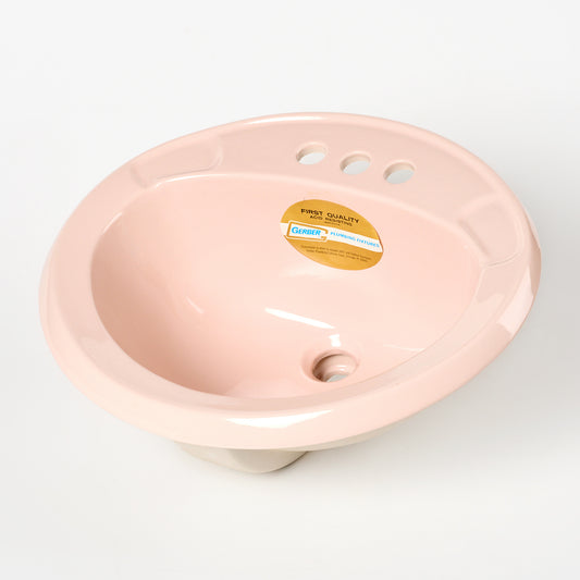 1980s Vintage Gerber Vitreous China Oval  #11 Pink 4" Centers Sink