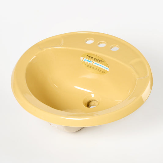 1990s Vintage Gerber Vitreous China Oval Harvest Gold 4" Centers Sink