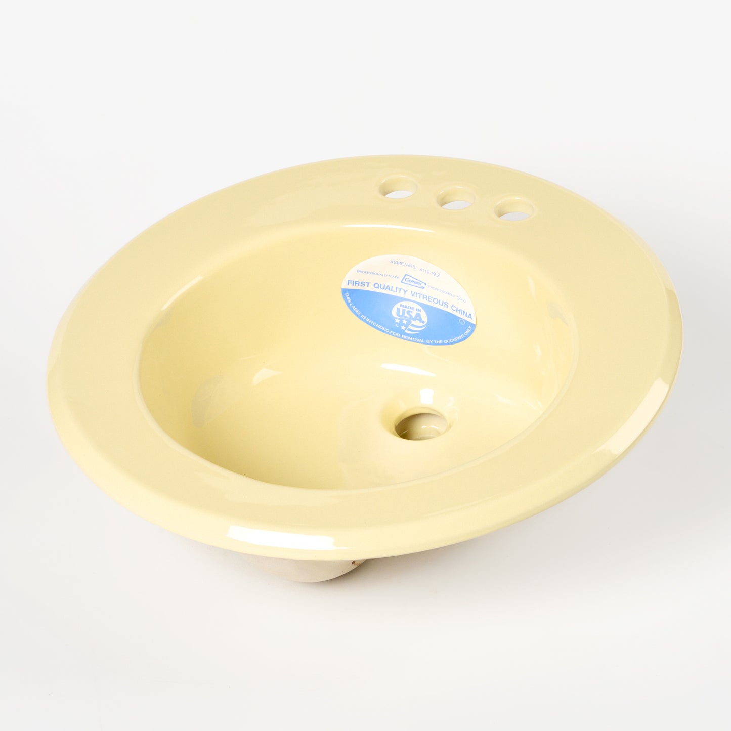 1990s Vintage Gerber Vitreous China Yellow 4" Centers Sink